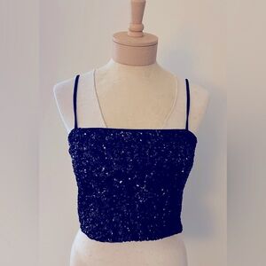 EXPRESS Black Sequin Spaghetti Strap Crop Top NWT